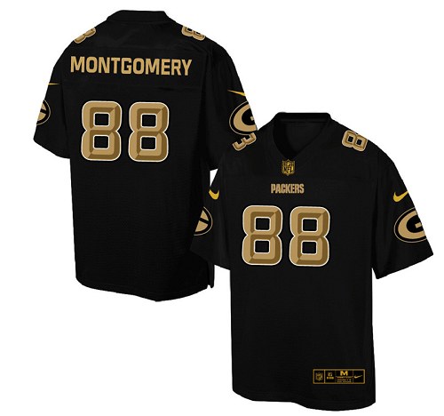 Men's Elite Ty Montgomery Nike Jersey Black - #88 Pro Line Gold Collection NFL Green Bay Packers